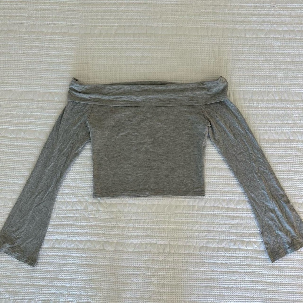 white fox boutique gray off the shoulder long sleeve top